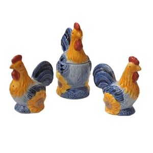 AVON Provencal Chicken set salt & pepper shakers & sugar bowl farmhouse cottage